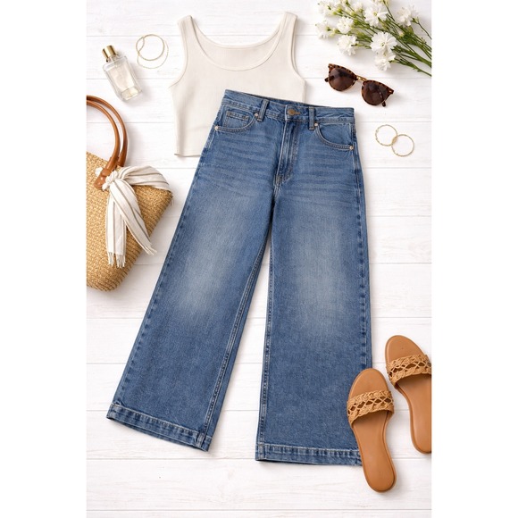 Banana Republic Denim - Banana Republic Premium Denim HR Clean Girl Wide-Leg Crop Jeans Blue Size‎ 29